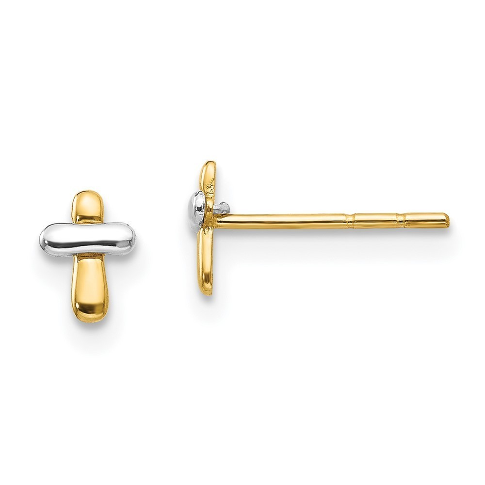 14K Two-tone Gold Madi K Children's Jewelry Polished Cross Post Earrings